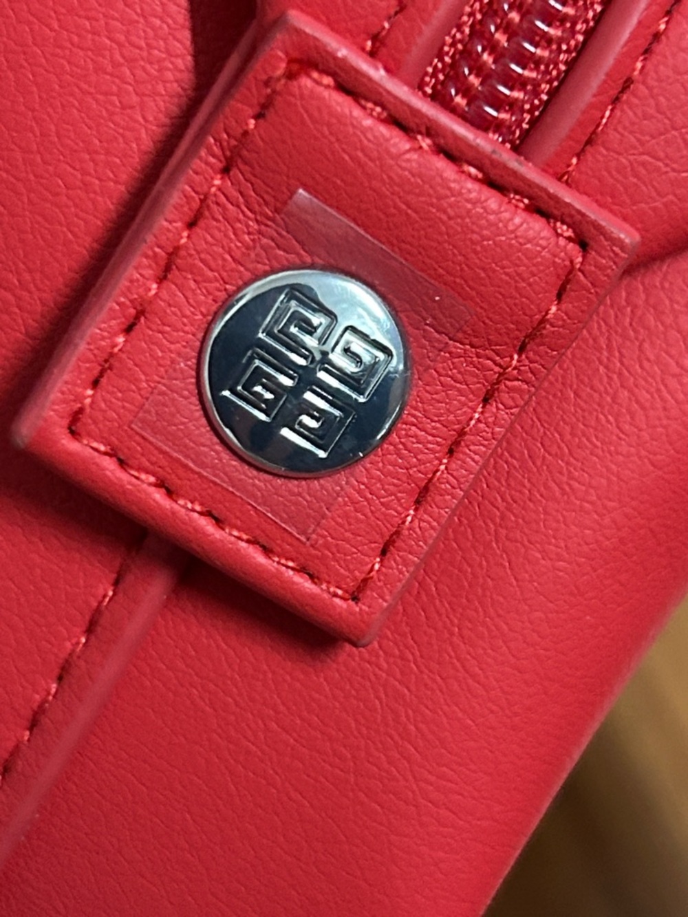 NWOT Givenchy Parfums Red Faux-Leather Zip Pouch with Silver Logo Charm - Picture 9 of 11